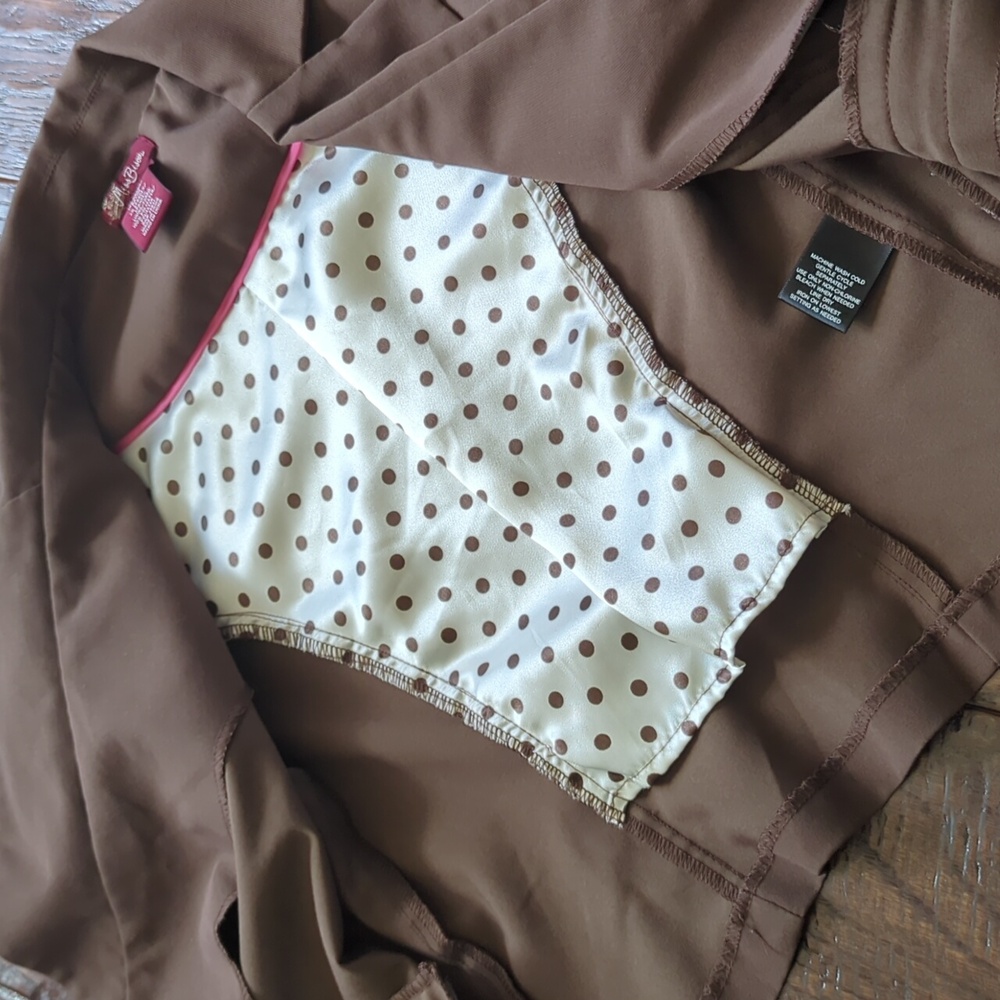 MISS BISOU I Cropped Brown Puffed Short Sleeve Blazer Jacket with Bow, M - Picture 10 of 13